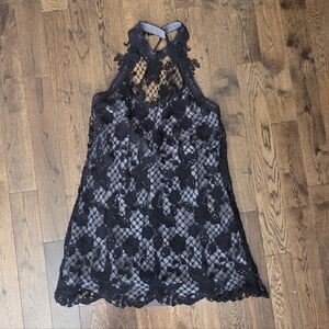 Free People Snow Drop Lace Trapeze Dress in a Black Combo Color Size Medium